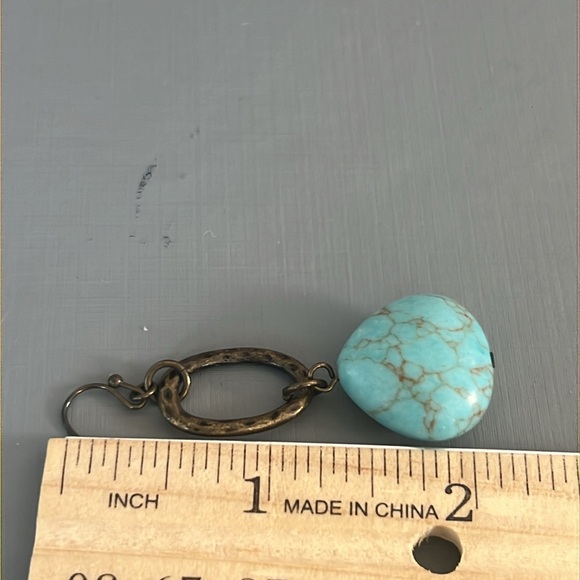 Premier Designs faux turquoise stone brass tone necklace & earrings matching set - Picture 5 of 8